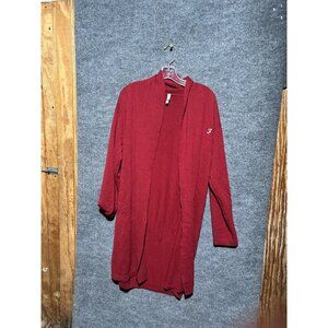 Red Envelope Cardigan Sweater Womens Small Red 100% Cashmere Open Front Longline